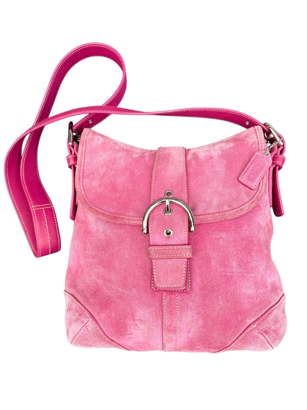 Coach Vintage 2005 Soho Flap Suede Convertible Crossbody in Pink 9482